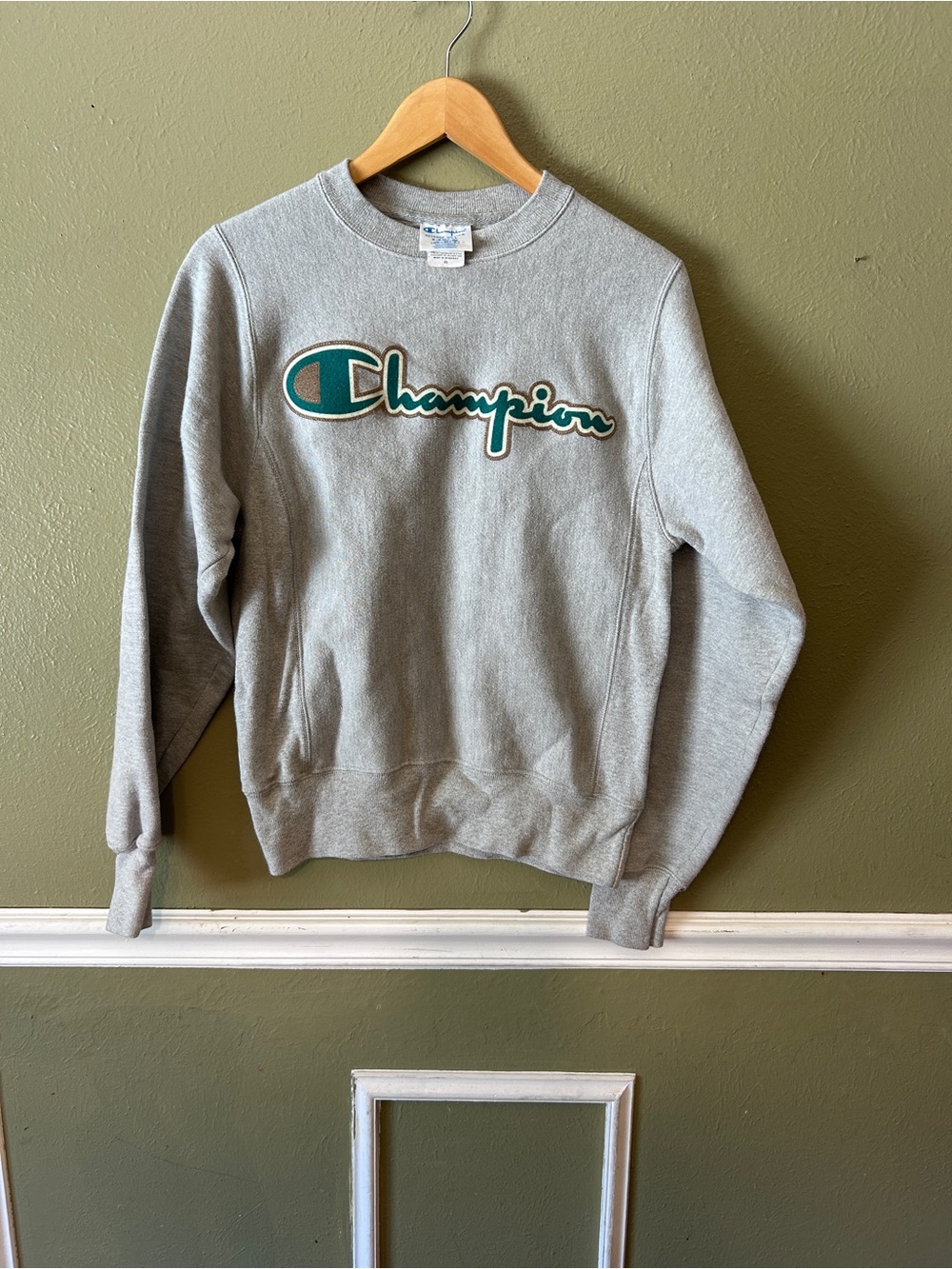 Vintage 90s 00s Champion Heather Gray Chenille Logo Crewneck Sweatshirt Gray XS